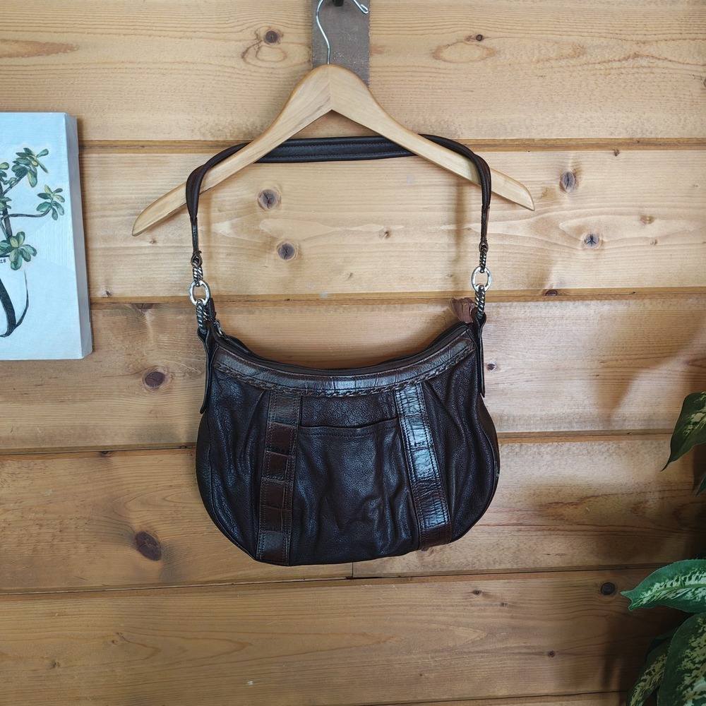Nice Brighton Splendid Black & Chocolate EUC Leather Purse Shoulder Bag D615780